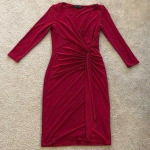 Ralph Lauren Crimson Front Ruffle Jersey Dress